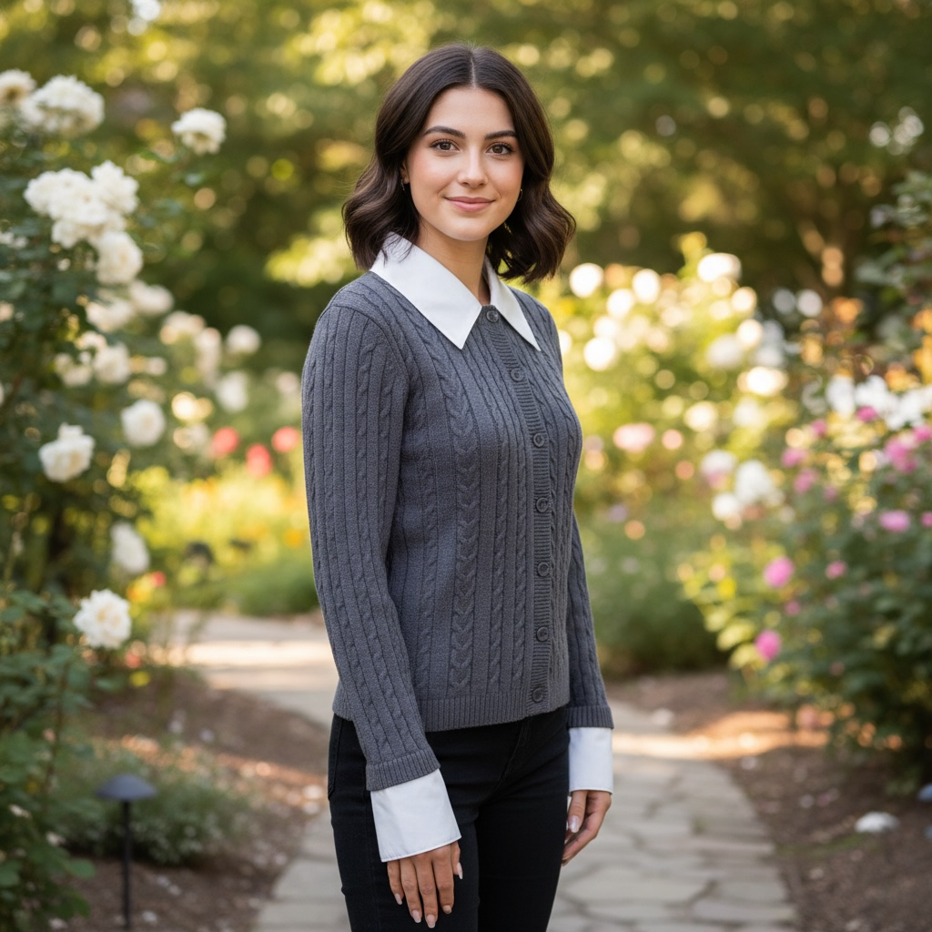 Gray Sweater White Collar