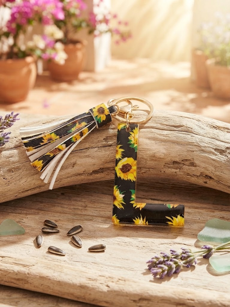 Simply Southern Sunflower Initial Keychain