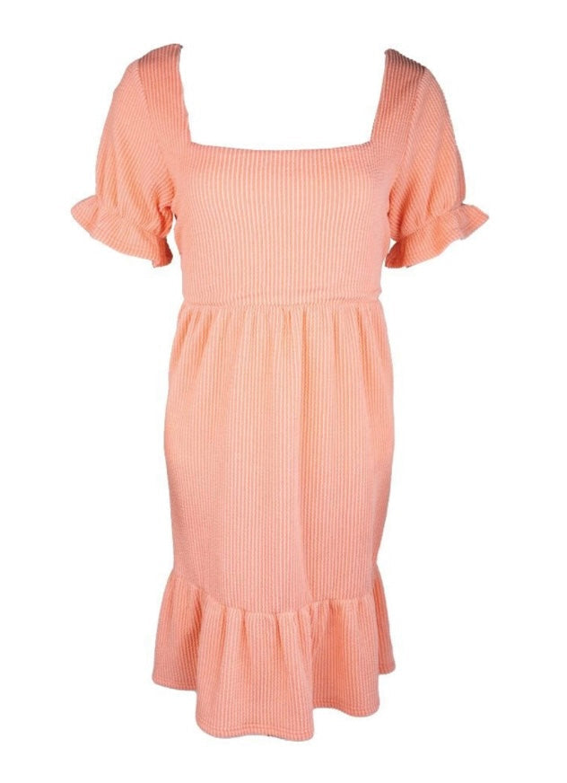 SIMPLY SOUTHERN KNIT SQUARE NECK DRESS CORAL