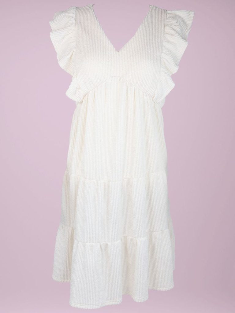 SIMPLY SOUTHERN KNIT RUFFLE DRESS IVORY