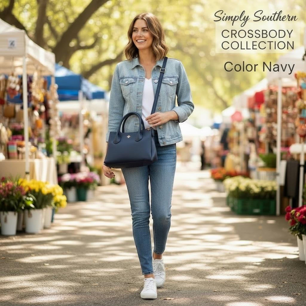 Simply Southern Leather Handle Crossbody Navy