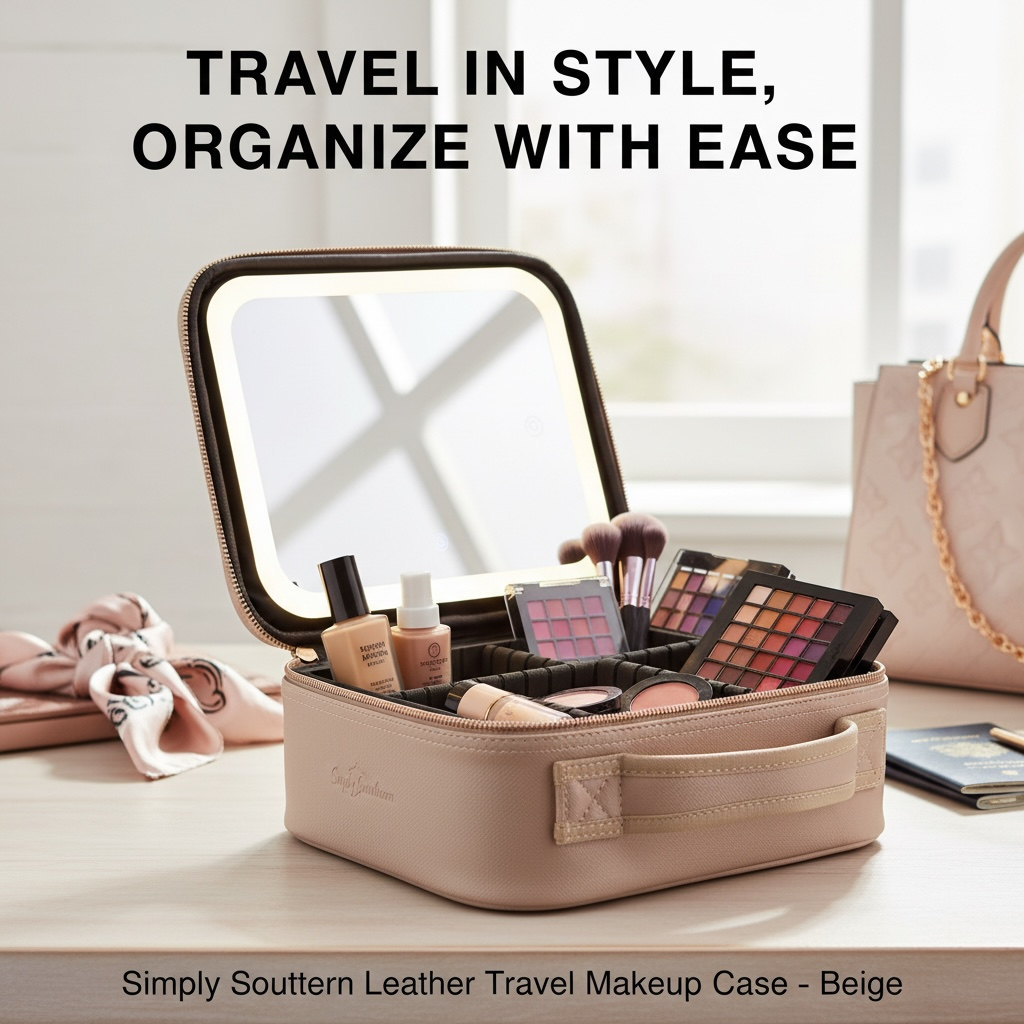 Simply Southern Leather Travel Makeup Case Beige