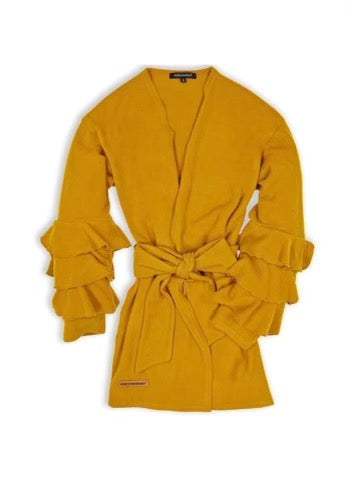 RUFFLE CARDIGAN MUSTARD