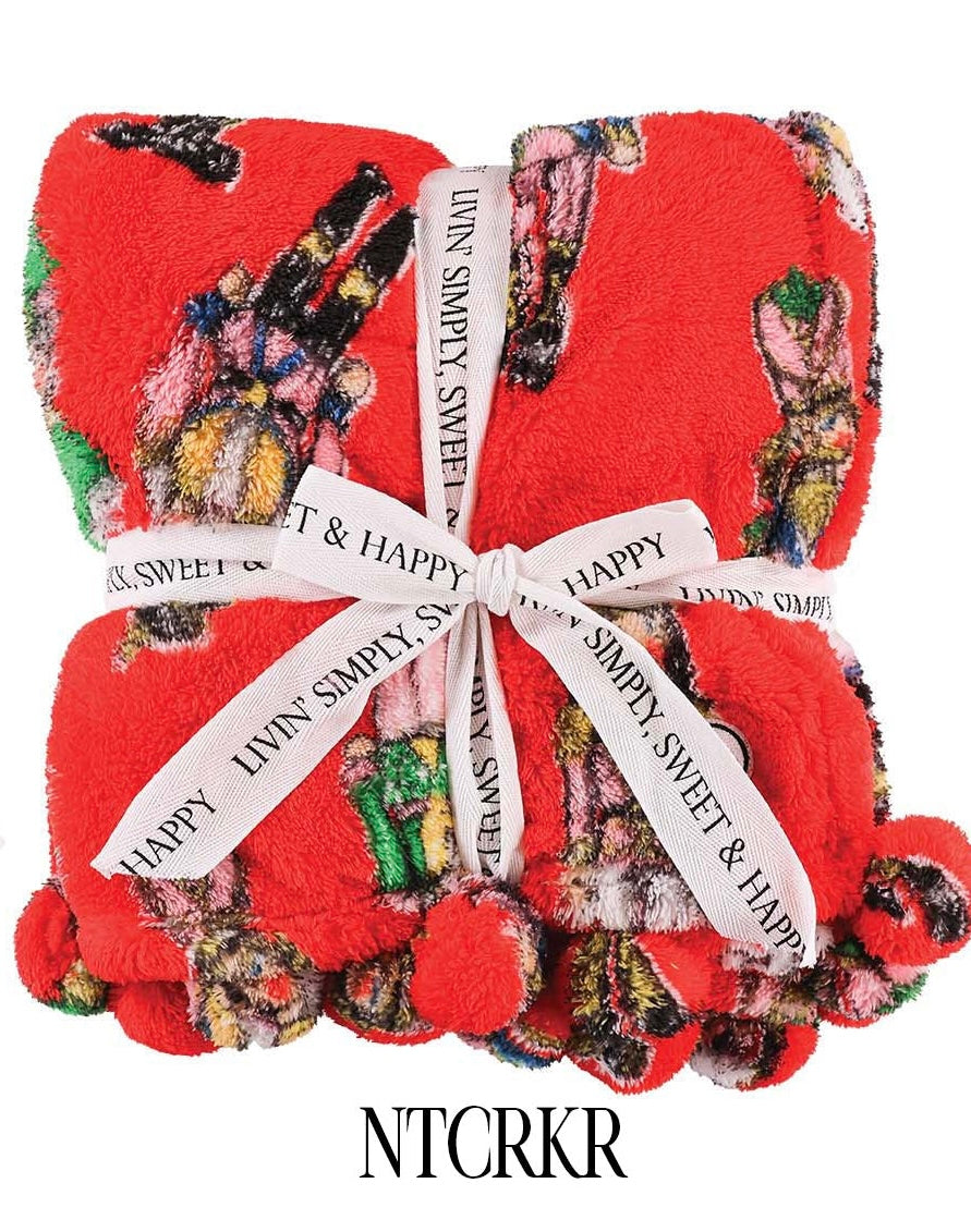 SIMPLY SOUTHERN SHERPA HOLIDAY BLANKET NUTCRACKER