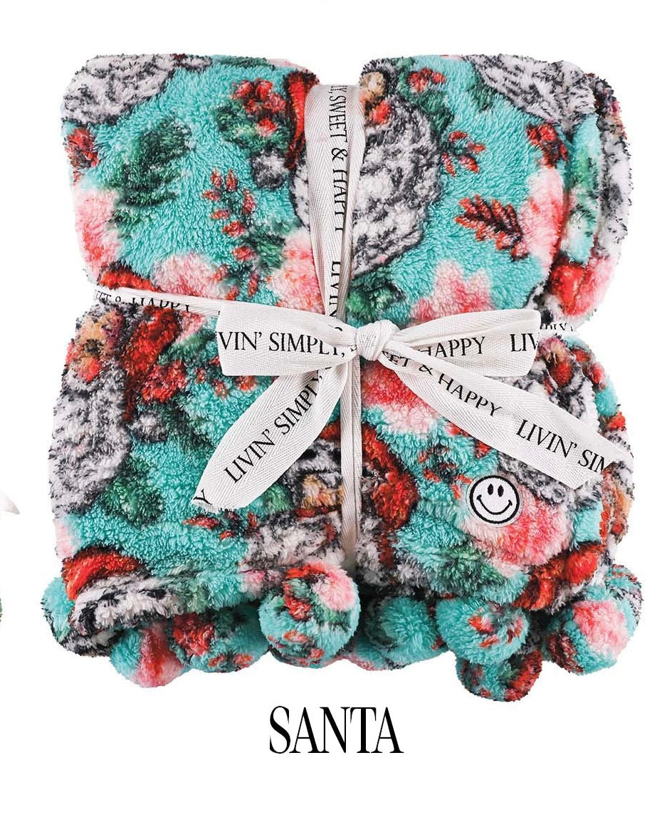 SIMPLY SOUTHERN HOLIDAY SHERPA BLANKET SANTA