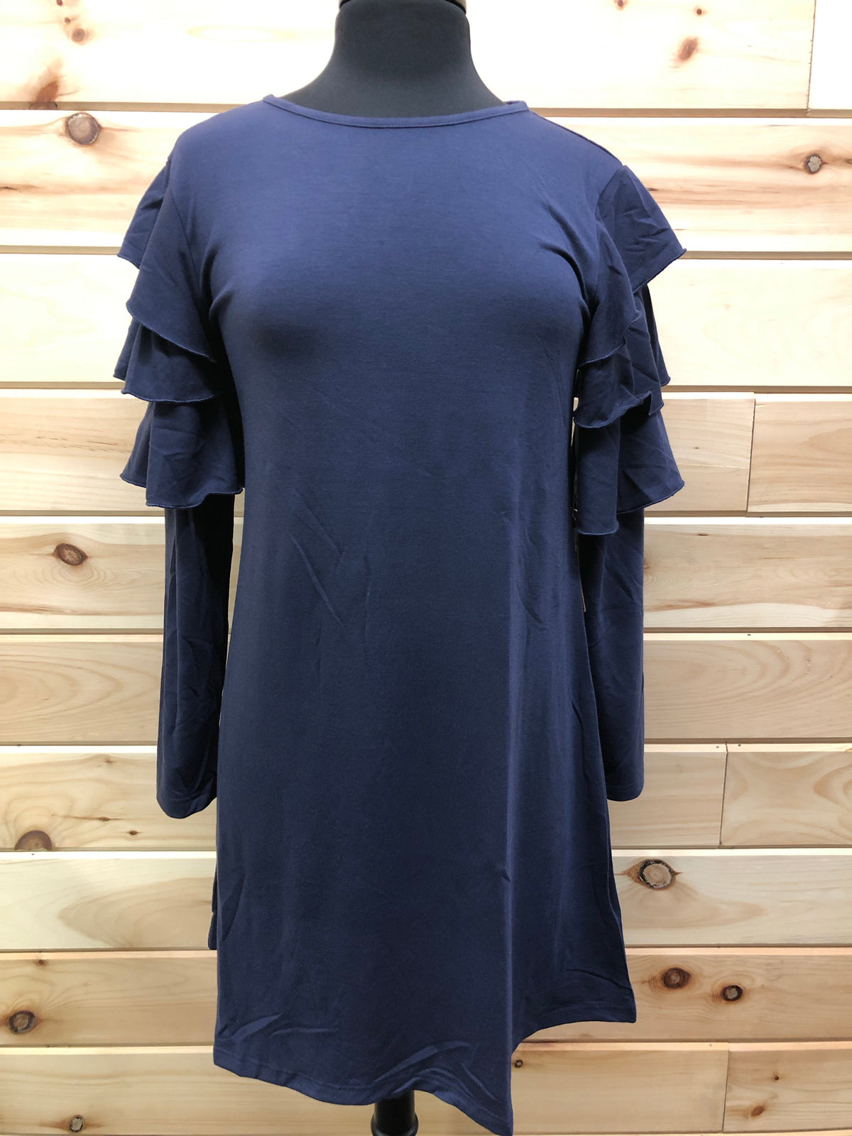 RUFFLE DRESS NAVY
