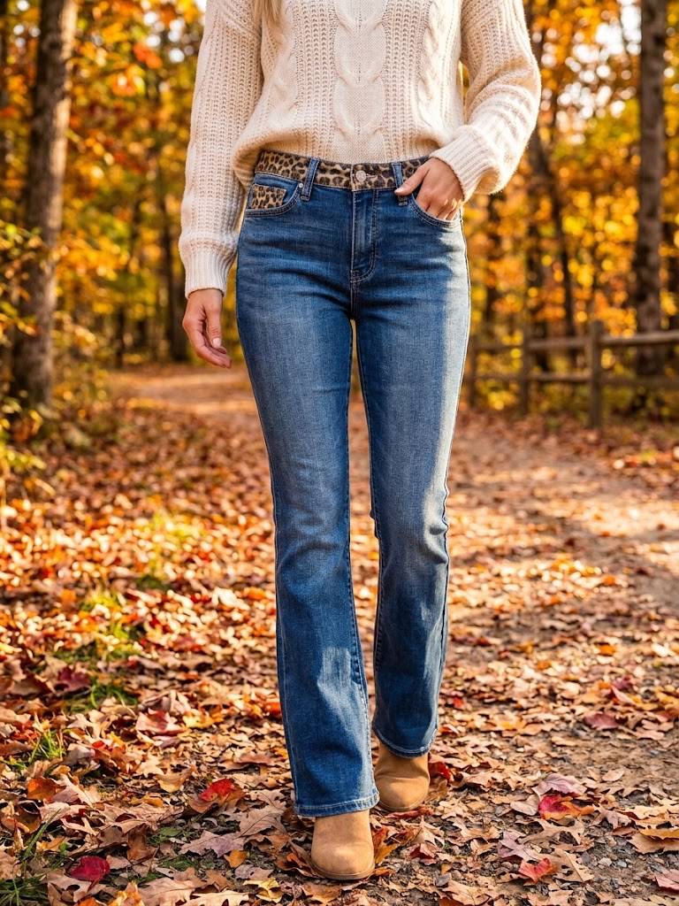 Vervet Skylar High Rise Boot Cut Leopard