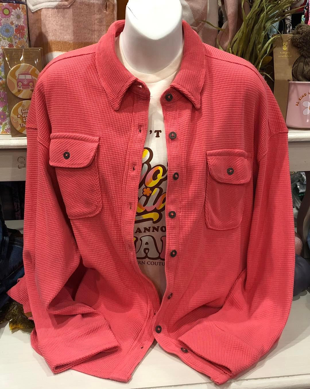 SIMPLY SOUTHERN WAFFLE SHACKET PINK