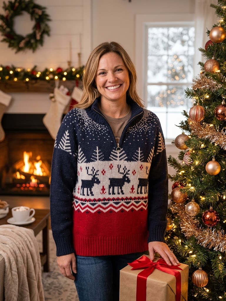 SS QTR Zip Sweater Deer