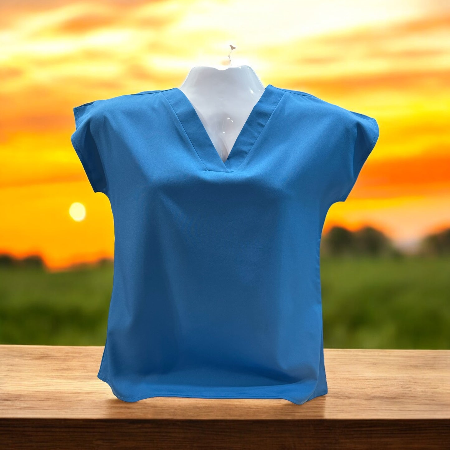 BLUE VNECK BLOUSE