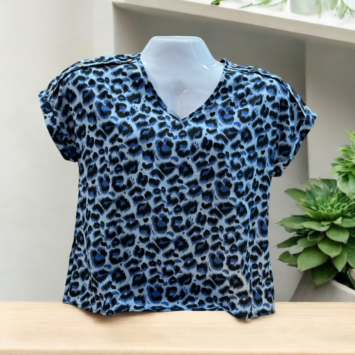 BLUE LEOPARD BLOUSE