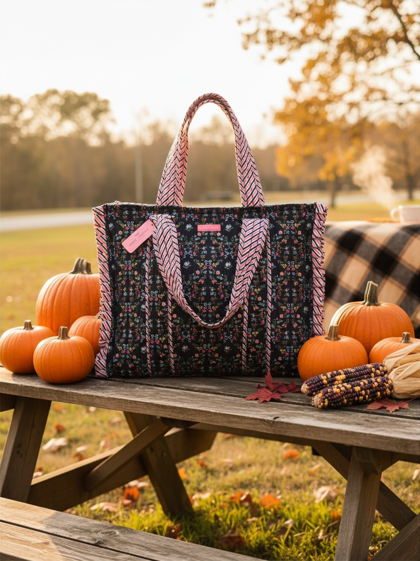 Simply Southern Quited Tote Navy Ribbon Flower
