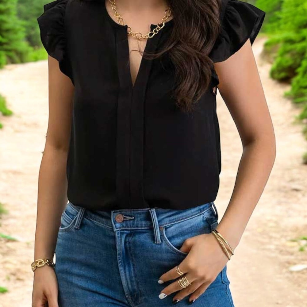 RUFFLE SLEEVE BLOUSE BLACK