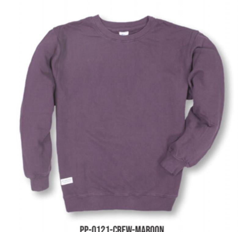 MENS DISTRESSED CREW-MAROON
