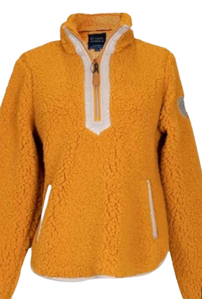 Y NECK SHERPA PULLOVER-MUSTARD