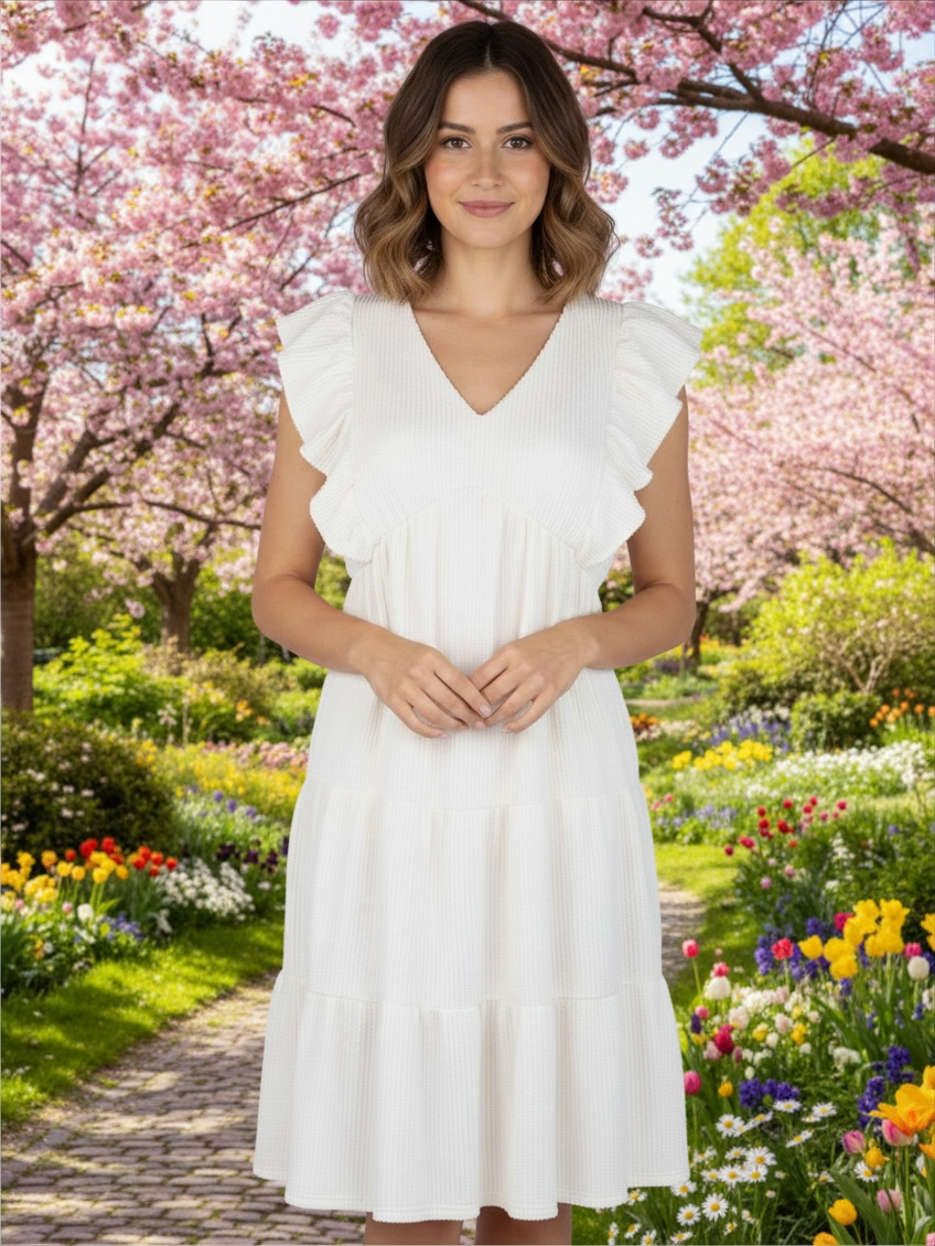 SIMPLY SOUTHERN KNIT RUFFLE DRESS IVORY