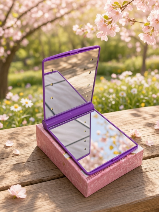 Folding Compact Mirror – Purple or Maroon