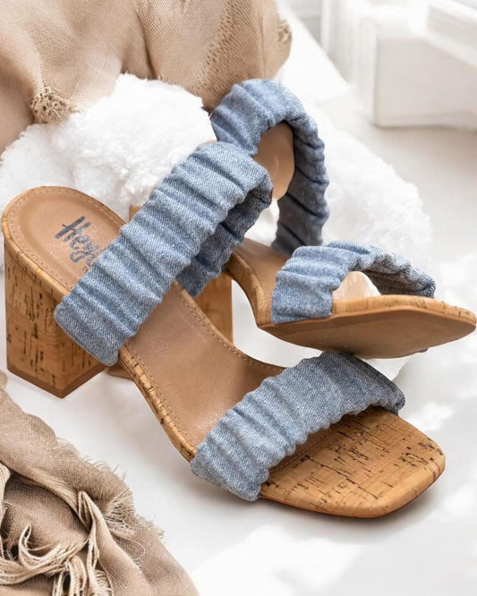 Corkys Tropic Like Its Hot Blue Ruched Block Heel Sandals