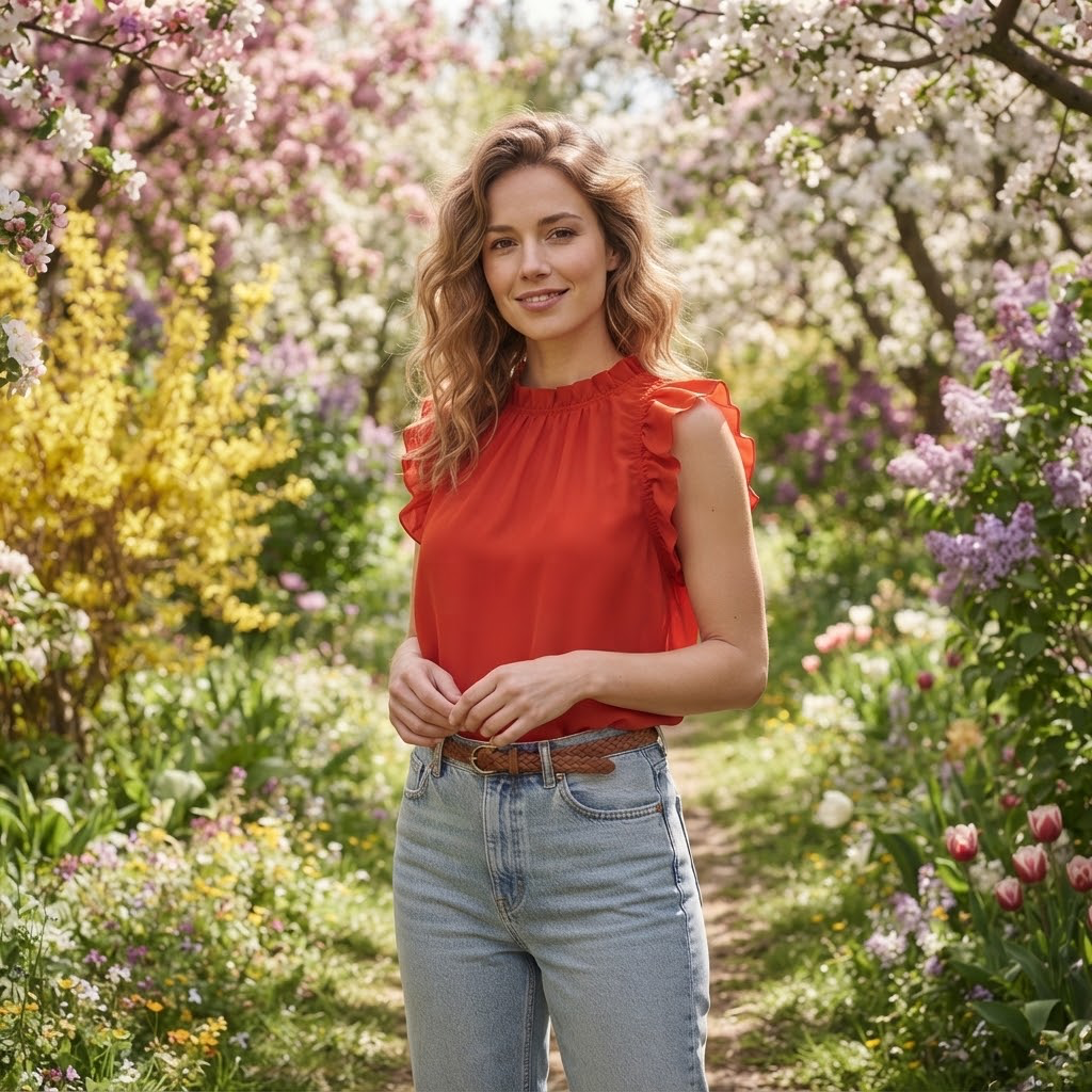 RED RUFFLE BLOUSE