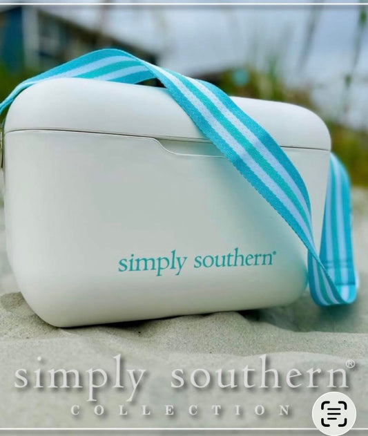 Simply Southern Large White Cooler with Turquoise Striped Strap