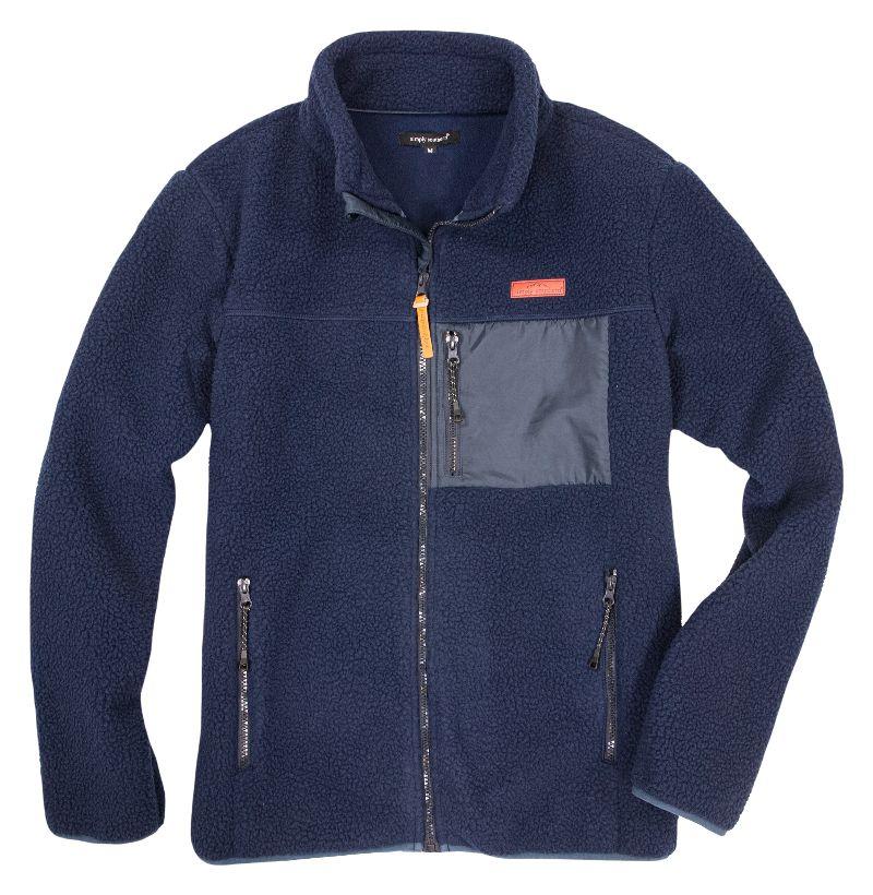 Men's Navy Sherpa Full-Zip Jacket with Chest Pocket