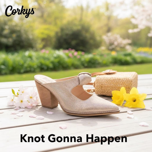 Corkys Knot Gonna Happen Gold Block Heel Mules