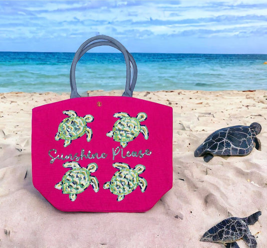 EMBROIDERED SEQUIN TOTE TURTLE