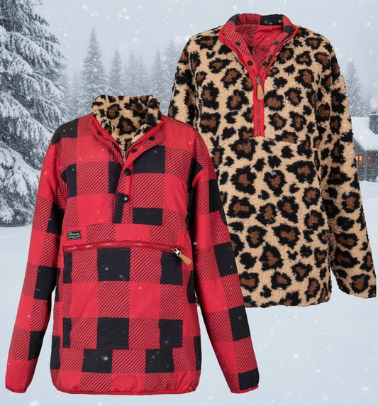 REVERSIBLE PULLOVER-LEOPARD AND PLAID