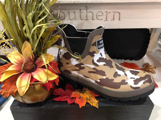 Simply Southern Cow Print Ankle Rain Boots