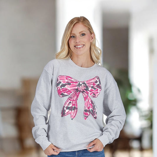 Simply Southern Crew Pink Camo Bow