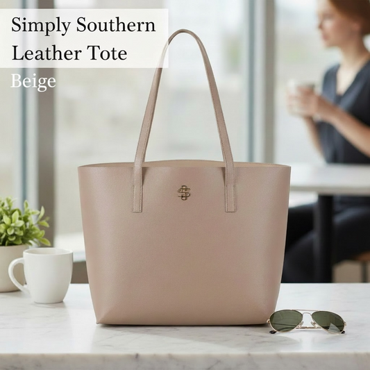 Simply Southern Leather Tote Beige