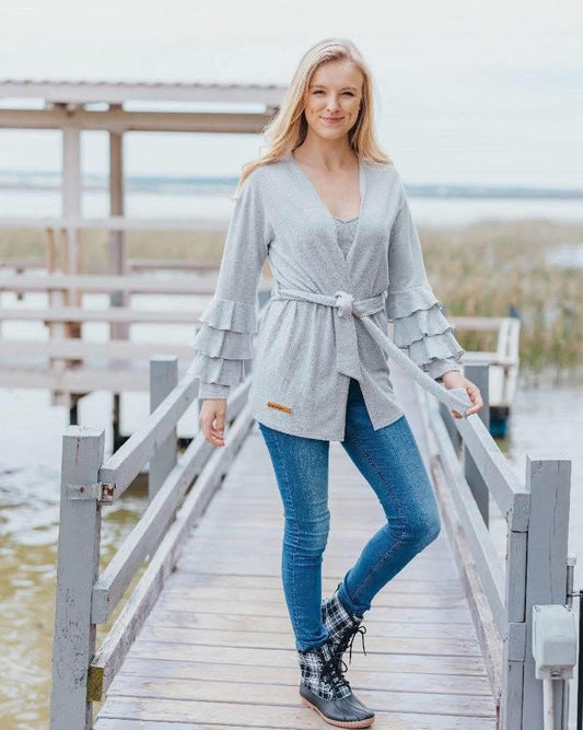 RUFFLE CARDIGAN GRAY