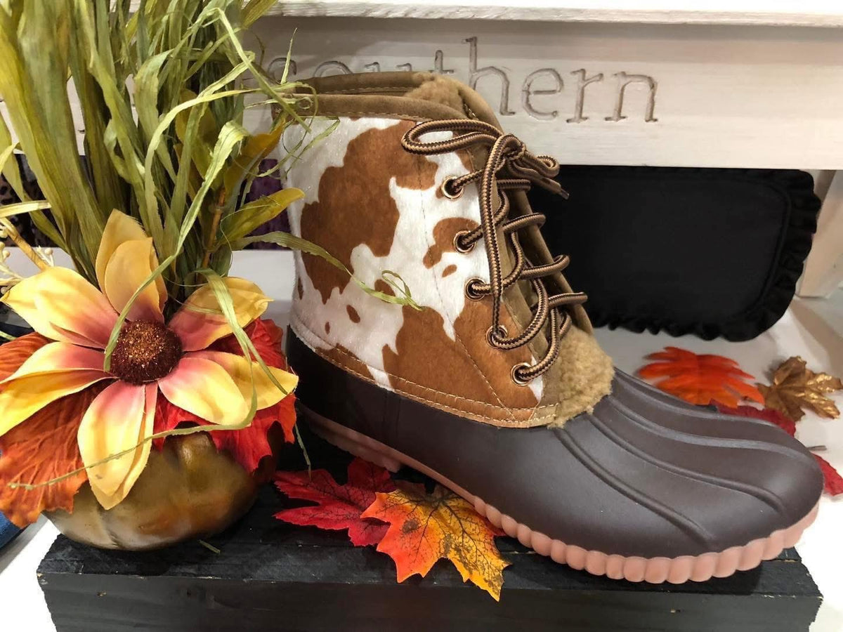 Cow Print Duck Boot by Simply Southern