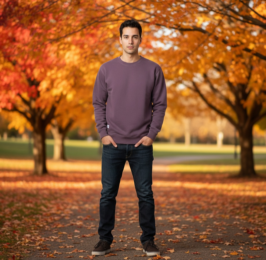 MENS DISTRESSED CREW-MAROON