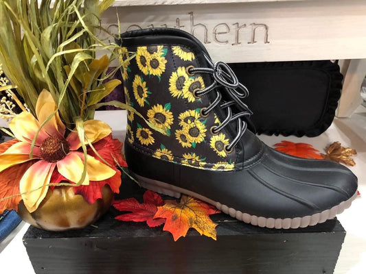 Simply Southern Sunflower Lace-Up Duck Boots
