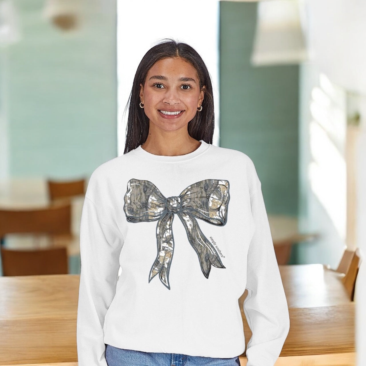 Simply Southern Crew White Camo Bow