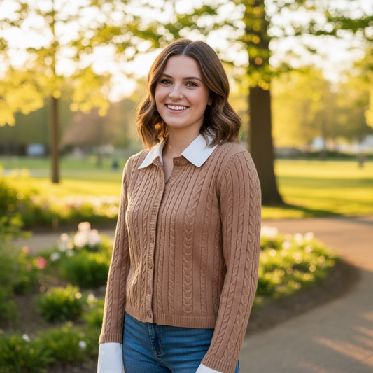 Tan Sweater White Collar