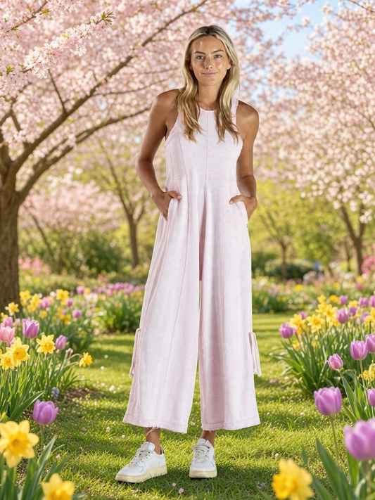 Simply Southern Rose Pink Sleeveless Wide Leg Jumpsuit