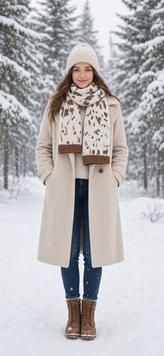 Simply Southern Brown & Cream Cow Print Knit Scarf