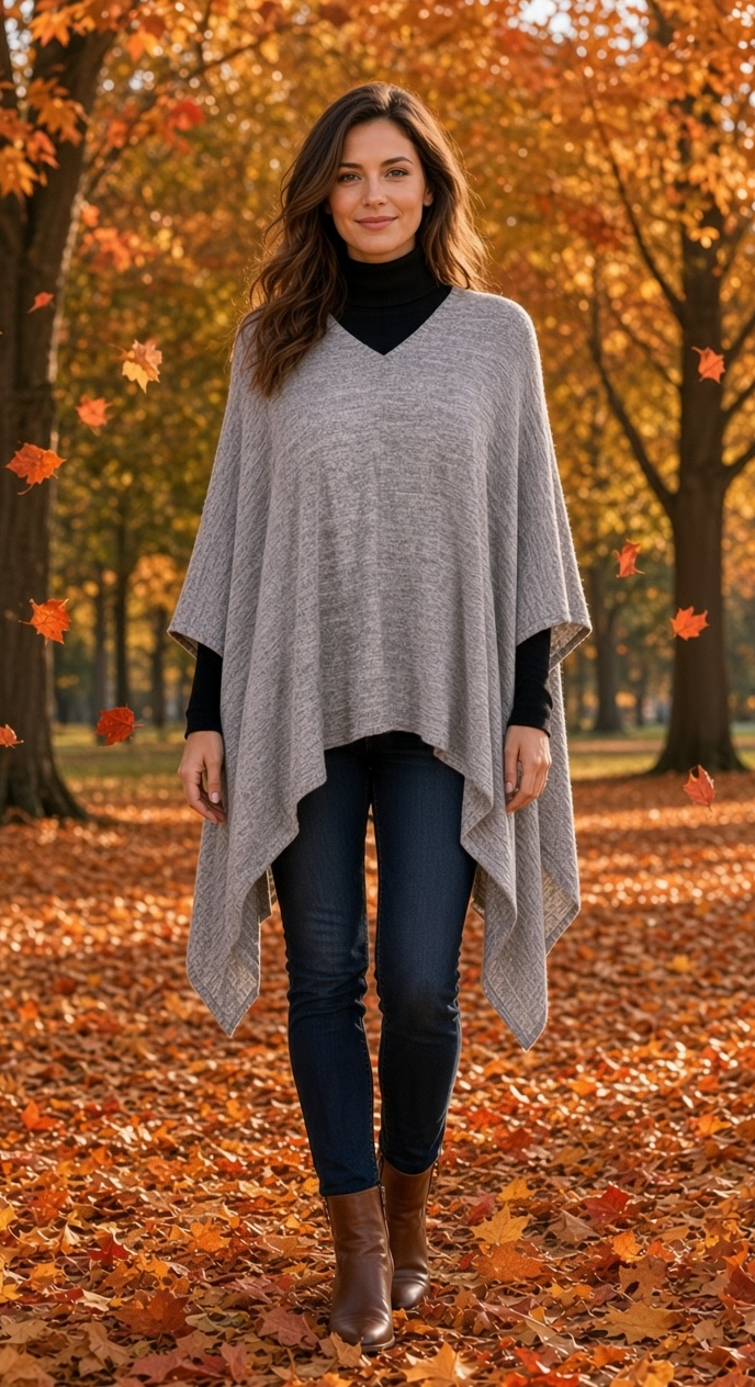 Simply Soft V-Neck Knit Poncho