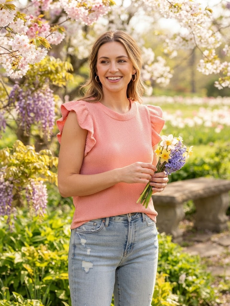 Simply Southern Tee Knit Ruffle Coral