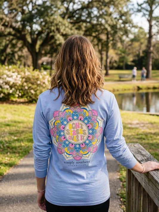 Simply Southern Don’t Stress Over It Light Blue Long Sleeve Shirt
