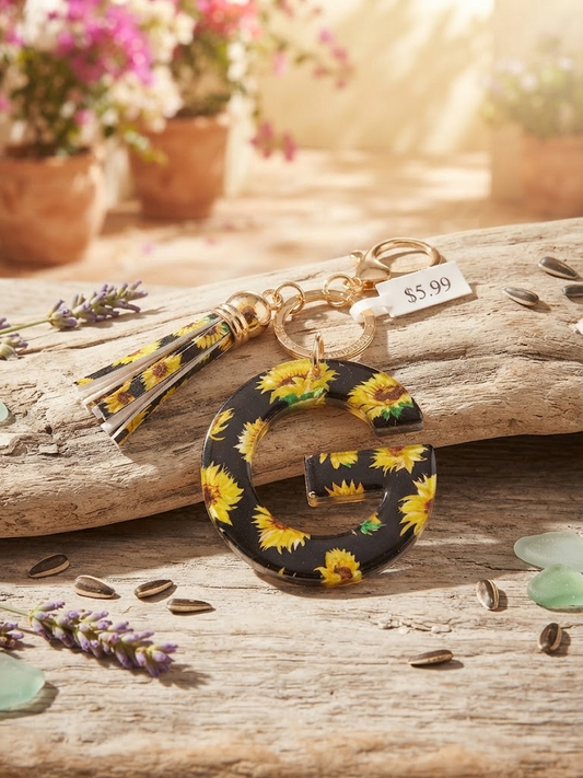 Simply Southern Sunflower Initial Keychain