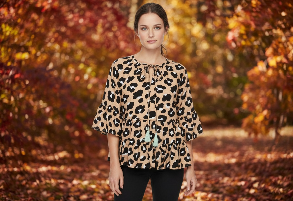 GATHER BLOUSE-LEOPARD