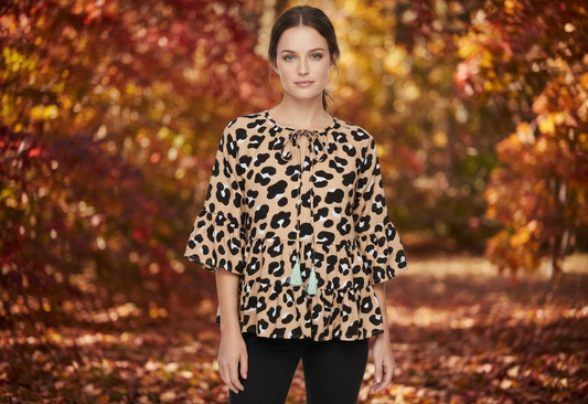 GATHER BLOUSE-LEOPARD