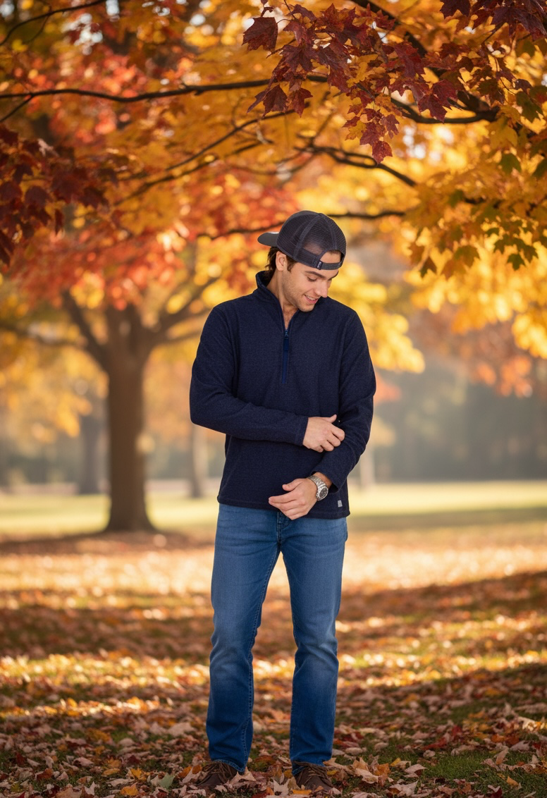 MENS QUARTER ZIP PULLOVER-NAVY