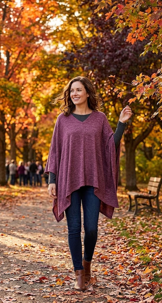 Simply Soft V-Neck Knit Poncho
