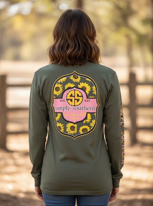 Simply Southern Sunflower Badge Long Sleeve T-Shirt