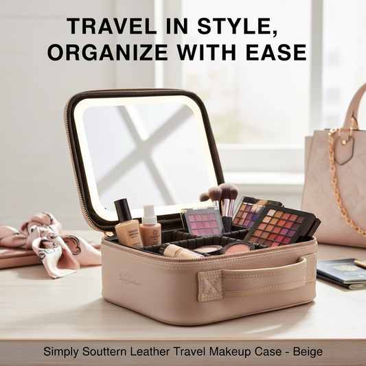 Simply Southern Leather Travel Makeup Case Beige