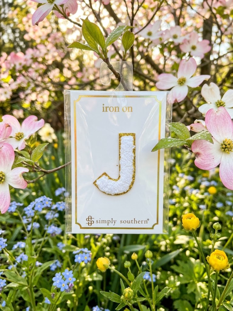 SS Iron On Initials White/Gold Glitter